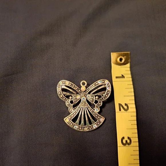 Vintage Silver Angel Brooch or Pendant With Iridescent Rhinestones - Picture 3 of 5
